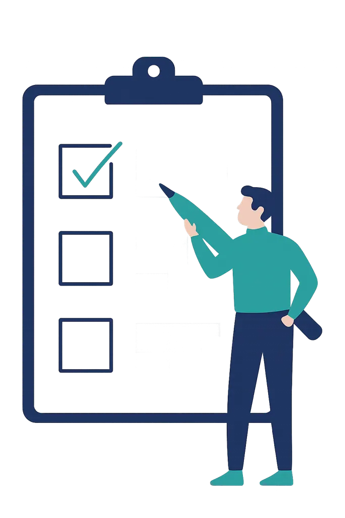 Symbolgrafik: Person hakt eine Checkliste ab